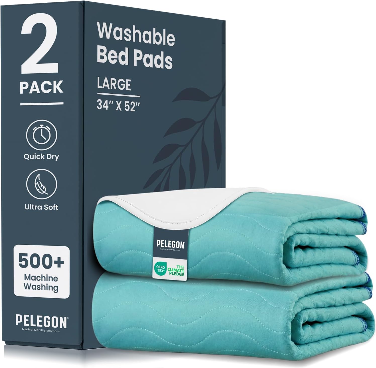 Bed Pads Washable Waterproof 34" x 52" (Pack of 2) - Incontinence Bed Pads for Adults and Kids - Heavy Absorbency Reusable Bed Pads - Chuck Pads - Waterproof Protective Pad for Bed