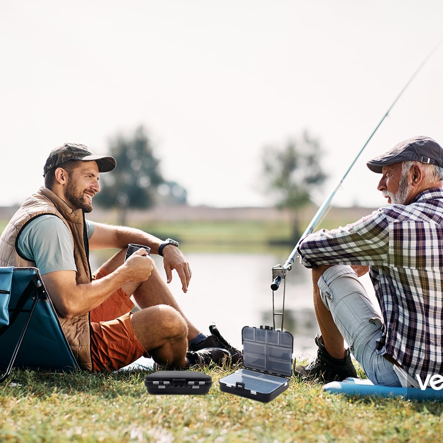 WGFOIP Black Fishing Tackle Box with 26 Compartments, Plastic Storage for Hooks, Weights, Flies, Convenient to Carry, Necessary Tool for Angler