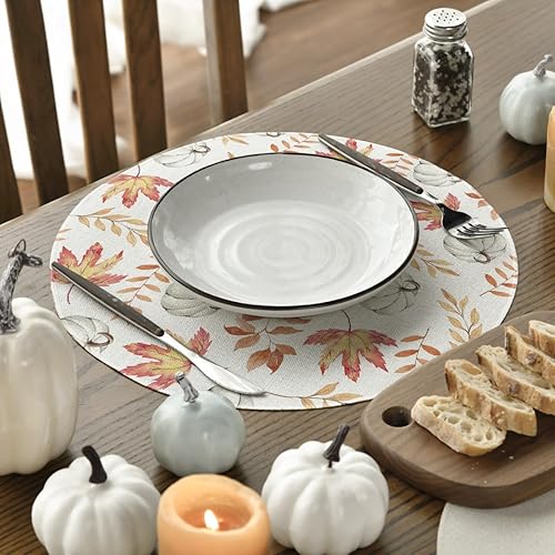 Miniatura 16 de Artoid Mode Juego de 6 manteles individuales de otoño con hojas de arce naranja y calabaza, 12 x 18 pulgadas, manteles individuales de temporada