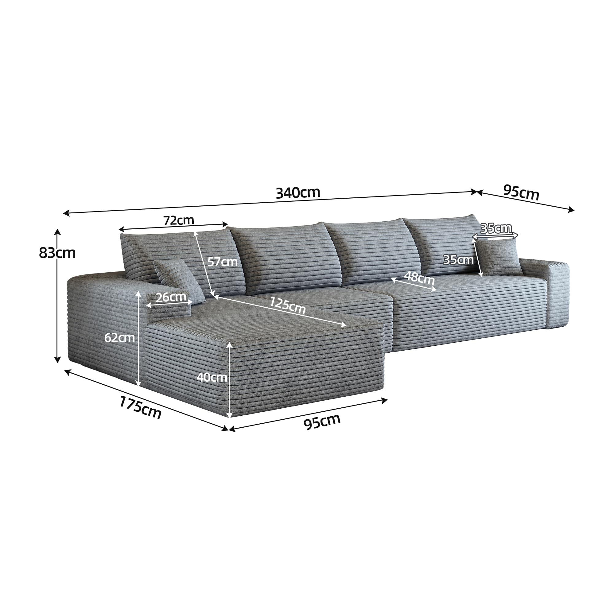 Sofa modułowa w kształcie litery L z szezlongiem, głębokie
