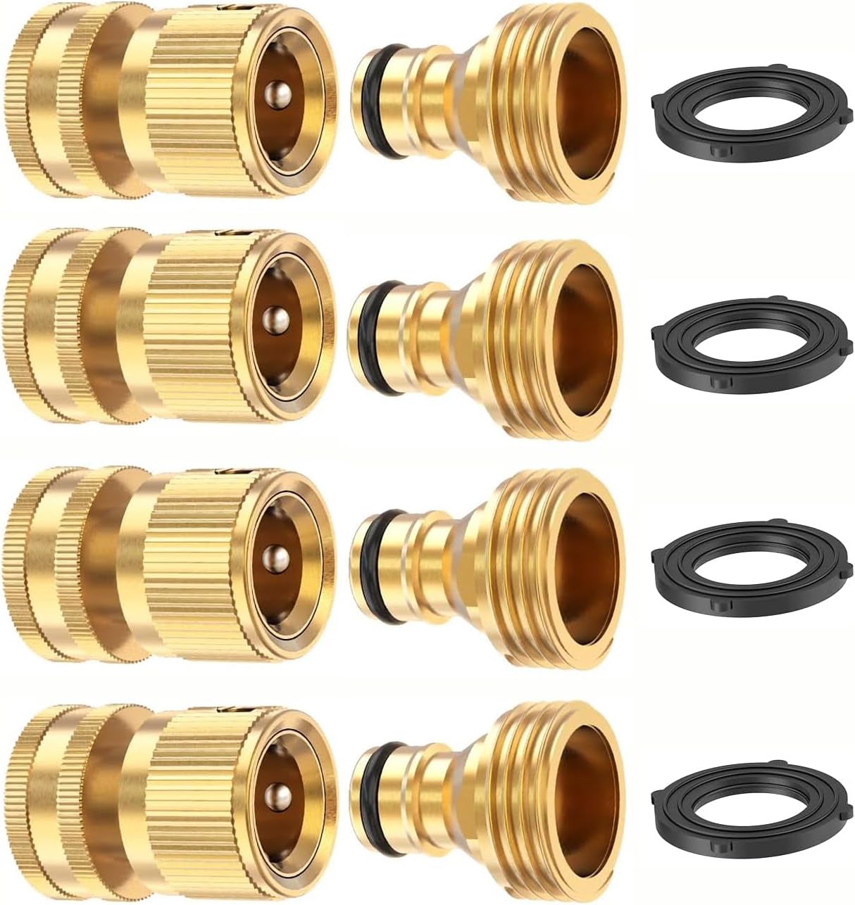 Kesfitt Garden Hose Quick Connect 3/4 Inch GHT Solid Brass Hose Connector Adapter Kit Fitting No-Leak Water Hose Female and Male Adapter (6 Sets)