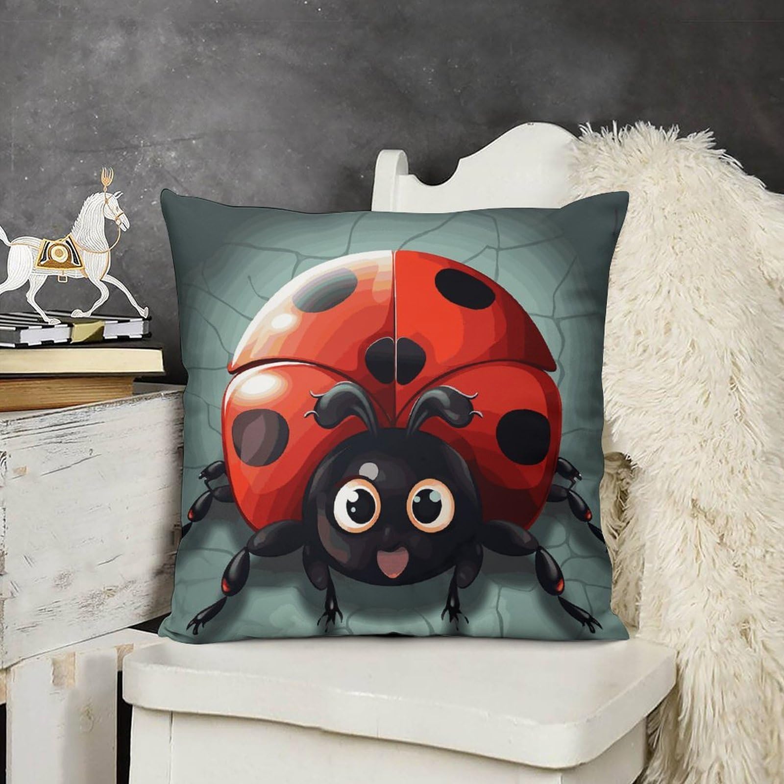 FodPand Boho Farmhouse Cartoon Ladybug Pillow Covers with Hidden Zipper 20x20 Soft Plush Cushion Cover Decorative Throw Pillow Cases for Couch Bed Sofa Living Room Indoor Outdoor Home Decor