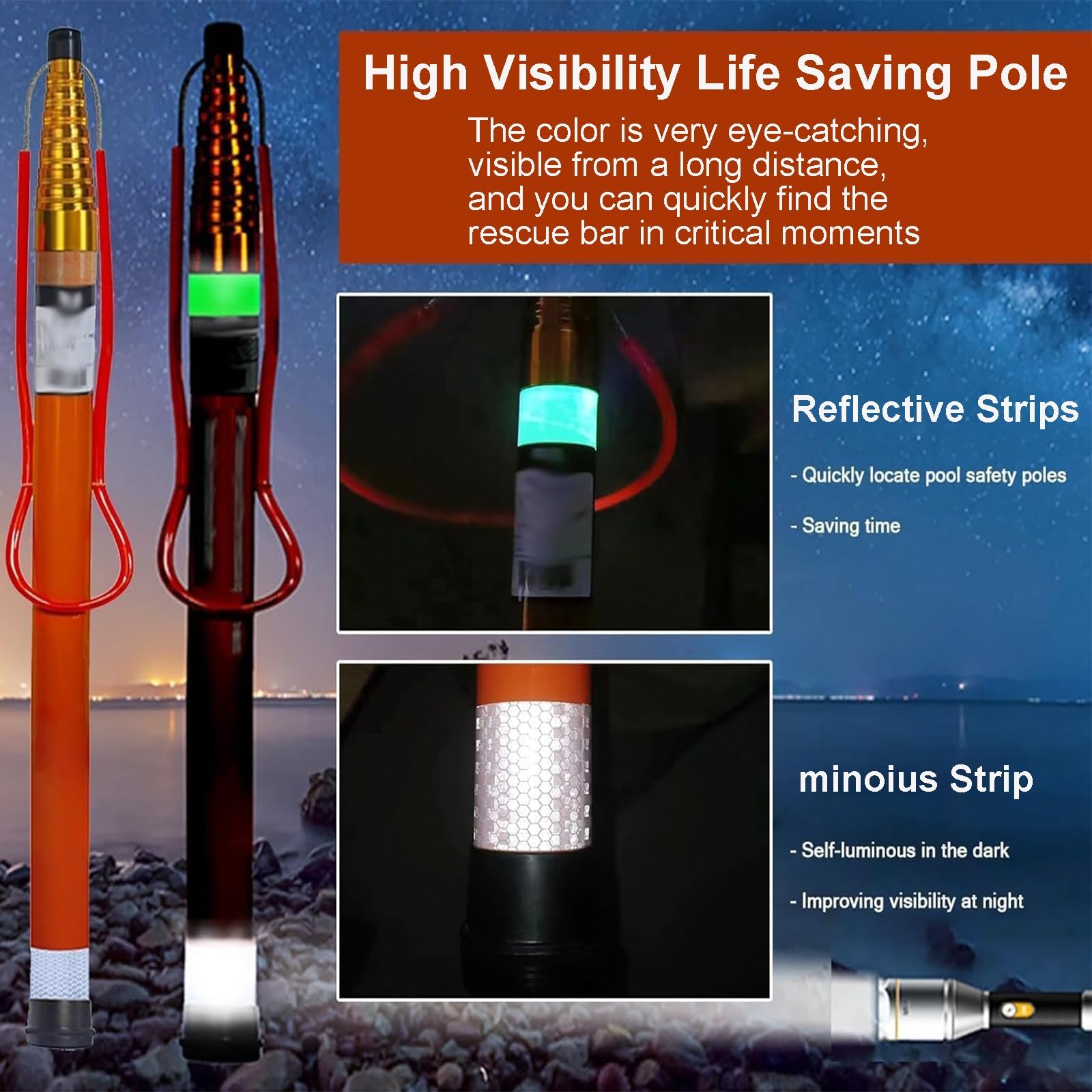 Gancho Telescópico De Rescate para Piscina, Pértiga De Socorrista Varilla Telescópica Piscina Rescue Pole Portable Lightweight Safetyd Hook Emergency Life-Saving Rescue Equipment(10m/33 ft)