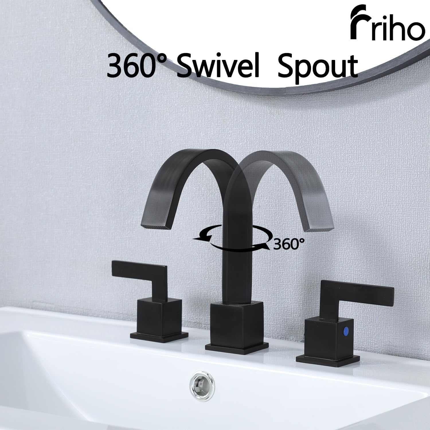 Friho Matte Black Bathroom Faucets for Sink 3 Hole,8 Inch Widespread Waterfall Vanity Faucet with Pop Up Drain and Supply Lines, FR3DC17924B - Image 2