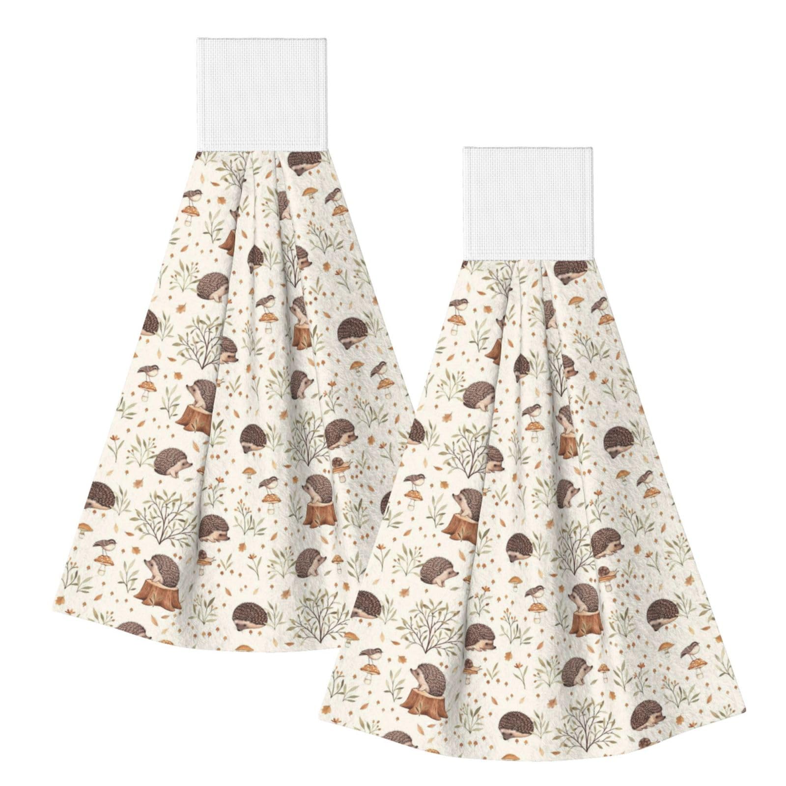DOPKLNA Meadow Hedgehog, 2 Pcs Hanging Coral Fiber Hand Towels for Bathroom, Absorbent Kitchen Towels