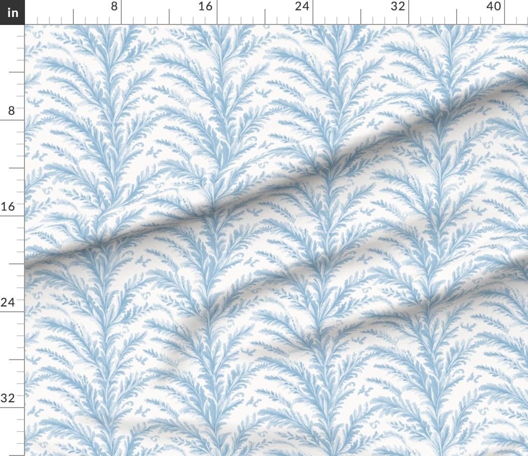 Spoonflower Fabric - Blue Floral Stripes Botanical Victorian Fronds Vintage Baroque Printed on Petal Cotton Fabric Fat Quarter - Sewing Quilting Apparel Crafts Decor