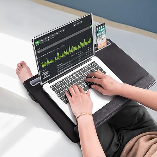 Miniatura 5 de Escritorio para laptop de regazo extra grande, bandeja de mouse de material de poliuretano completo, escritorio portátil con soporte para teléfono y