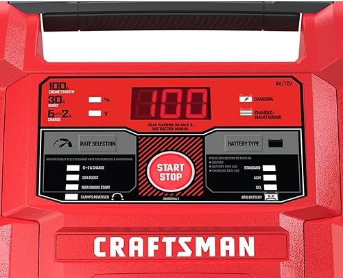 Miniatura 8 de CRAFTSMAN CMXCESM253 100A 6V12V Cargador de batería totalmente automático y arrancador de motor - Probador de batería integrado y probador de