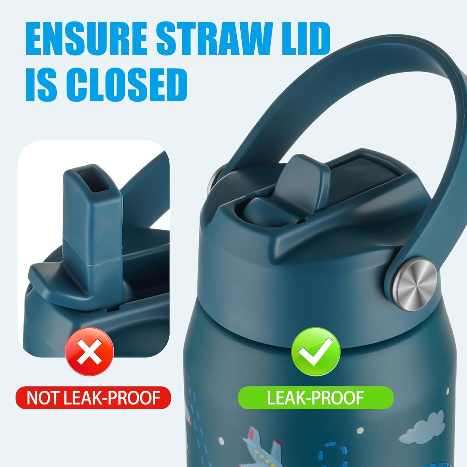 OLDLEY kids Water Bottle - 18oz Insulated Stainless Steel - Wide Straw Lid, Non Spill, Leakproof, Kids Water Bottle for School,Airplane - Image 5