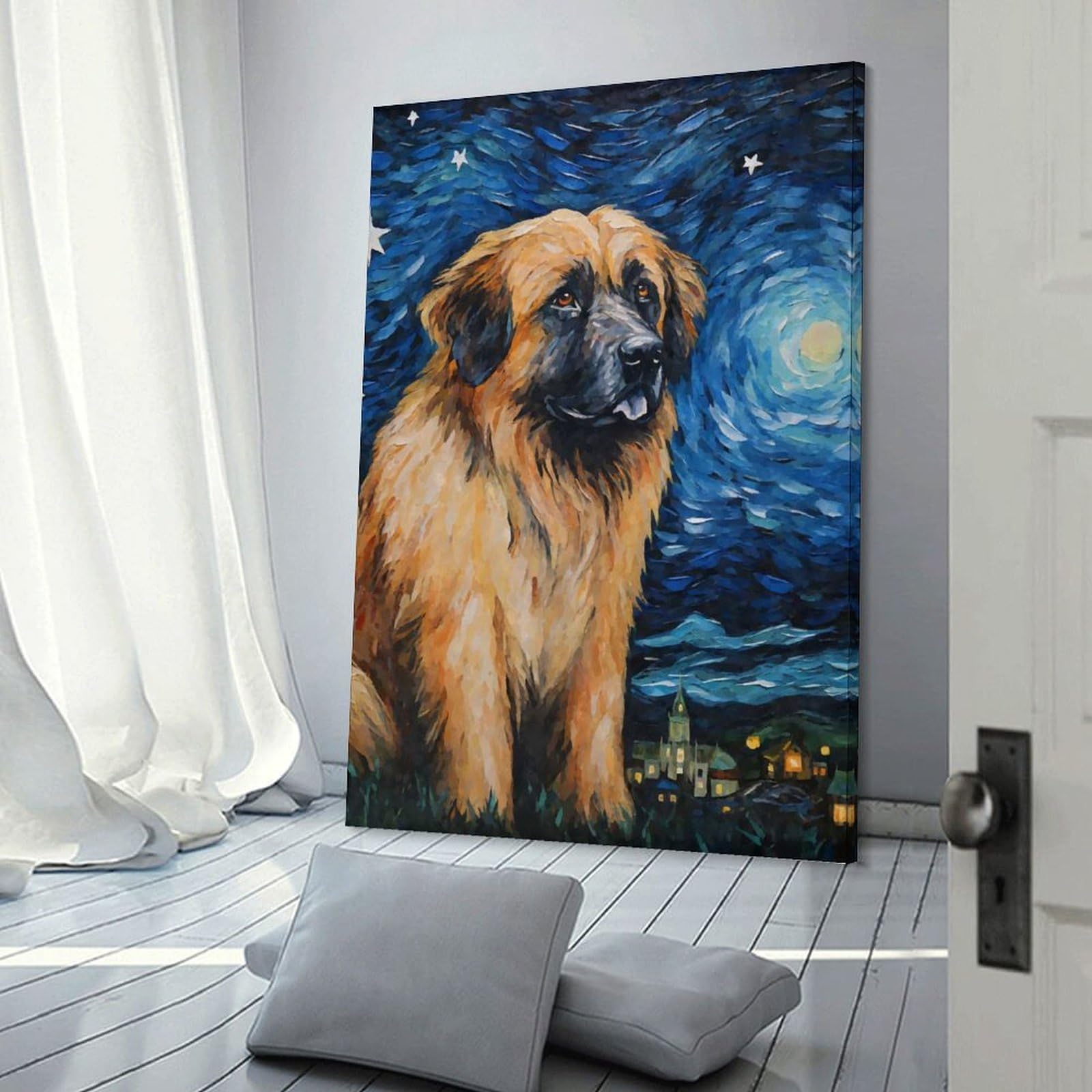 Junmoney Frame-Style-9 Leonberger Starry Night Hanging Wall Art, 08X12inch(20X30cm), For Bedroom Decor, Cosy Corners Or Studios, An Easy Wall Refresh For Bedrooms