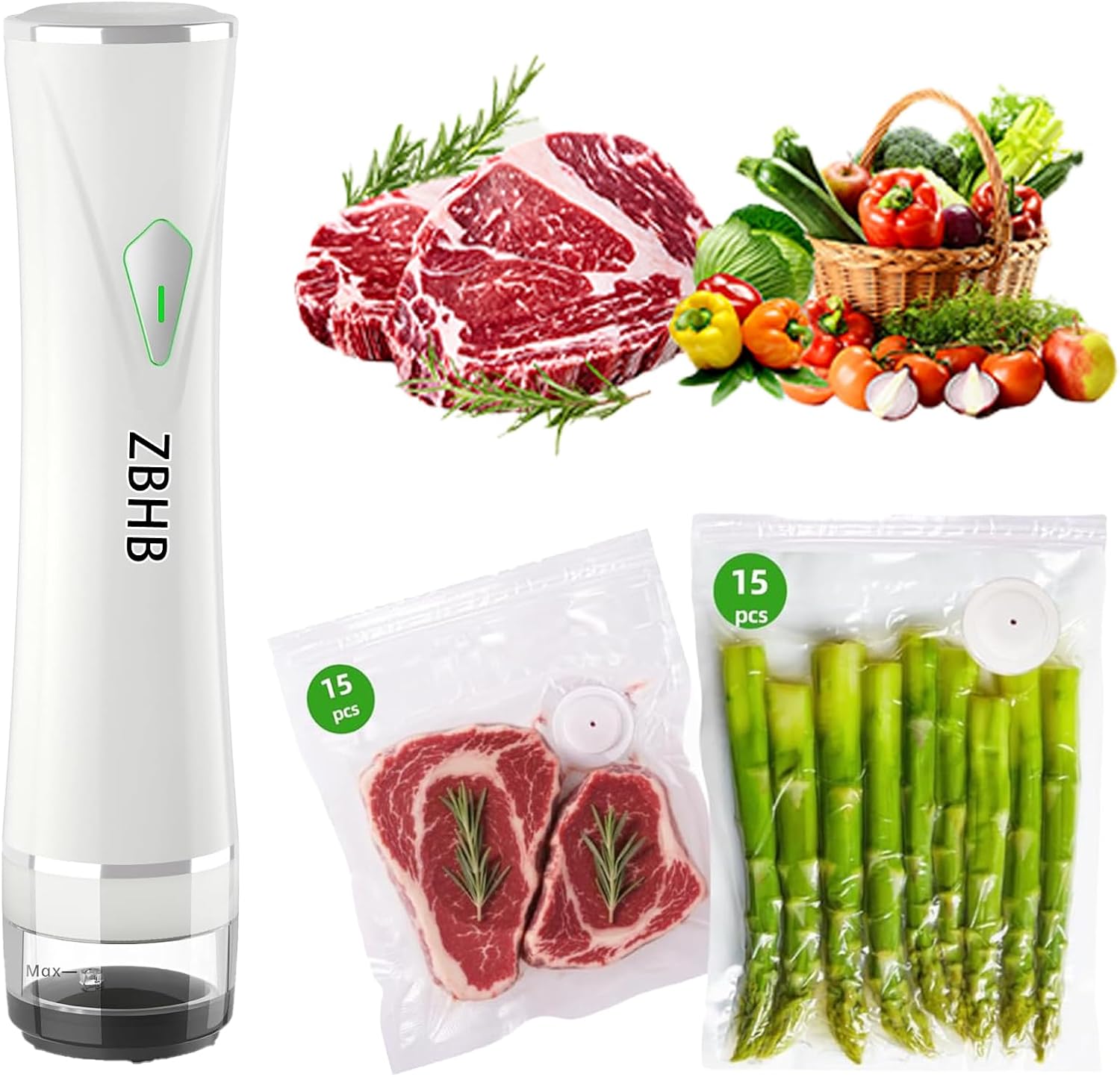 Vacuum Sealer for Food, Food Saver Vacuum Sealer Machine,Vacuum Sealer Bags for Food,Food Vacuum Sealer Machine,6x Freshness Retention,with Visual Water Tank,with 30 Reusable Bags