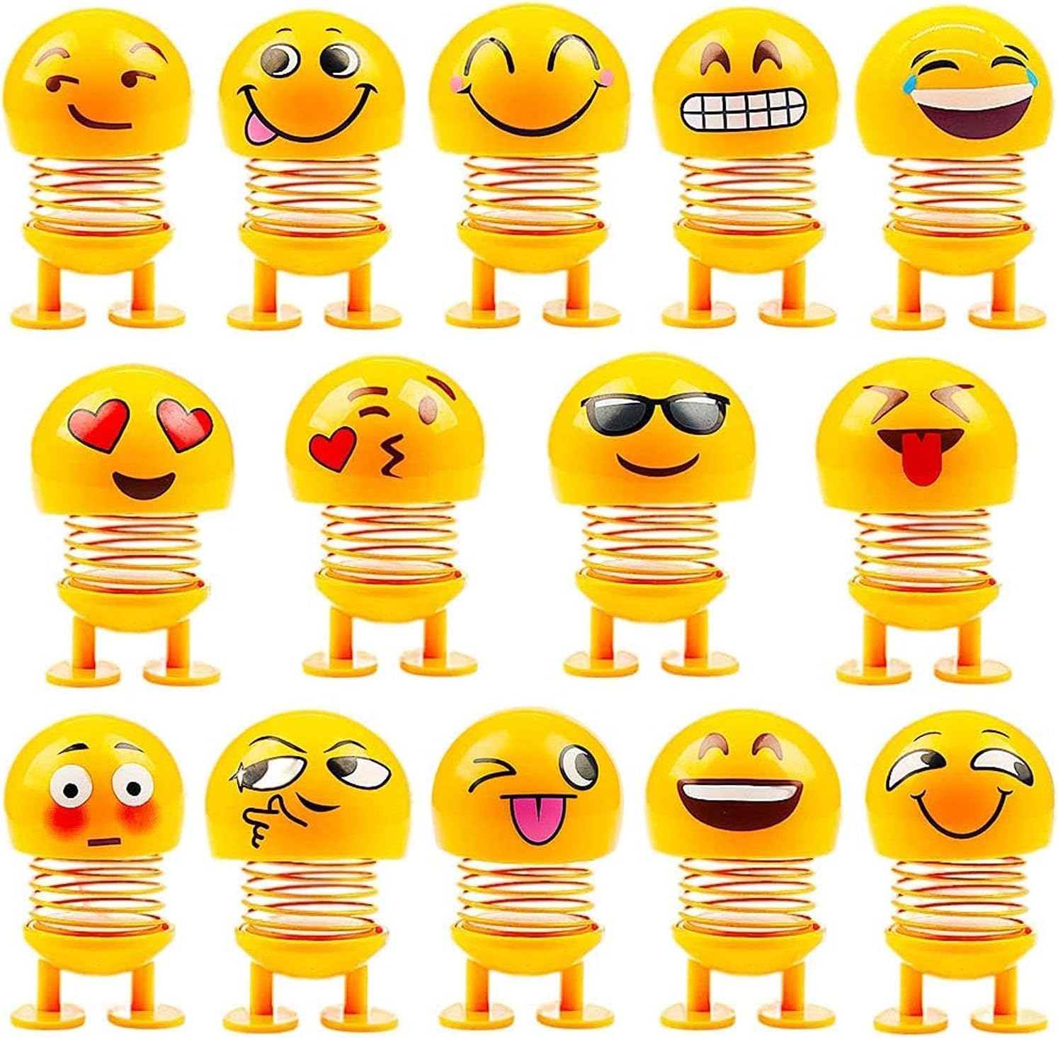 5Pcs Smiley Emoji Bobble Head Set, Cute Yellow Funny Spring Shaking Head Doll Car Dashboard Ornaments Decoration, Vechicle Interior Figure Decor And Gift For Kids Men Women, (5 Pcs, One Size)
