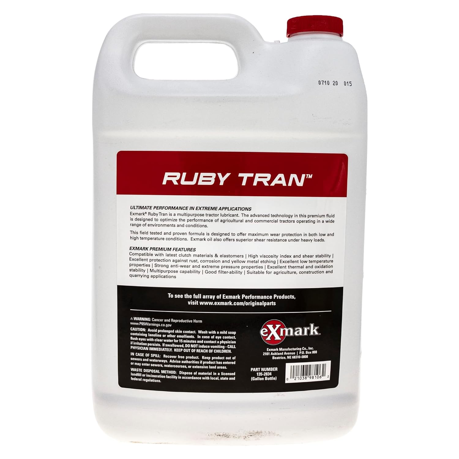 Exmark 135-2834 Ruby Transmission Fluid Full Synthetic Wet Clutch 1 Gallon Bottle