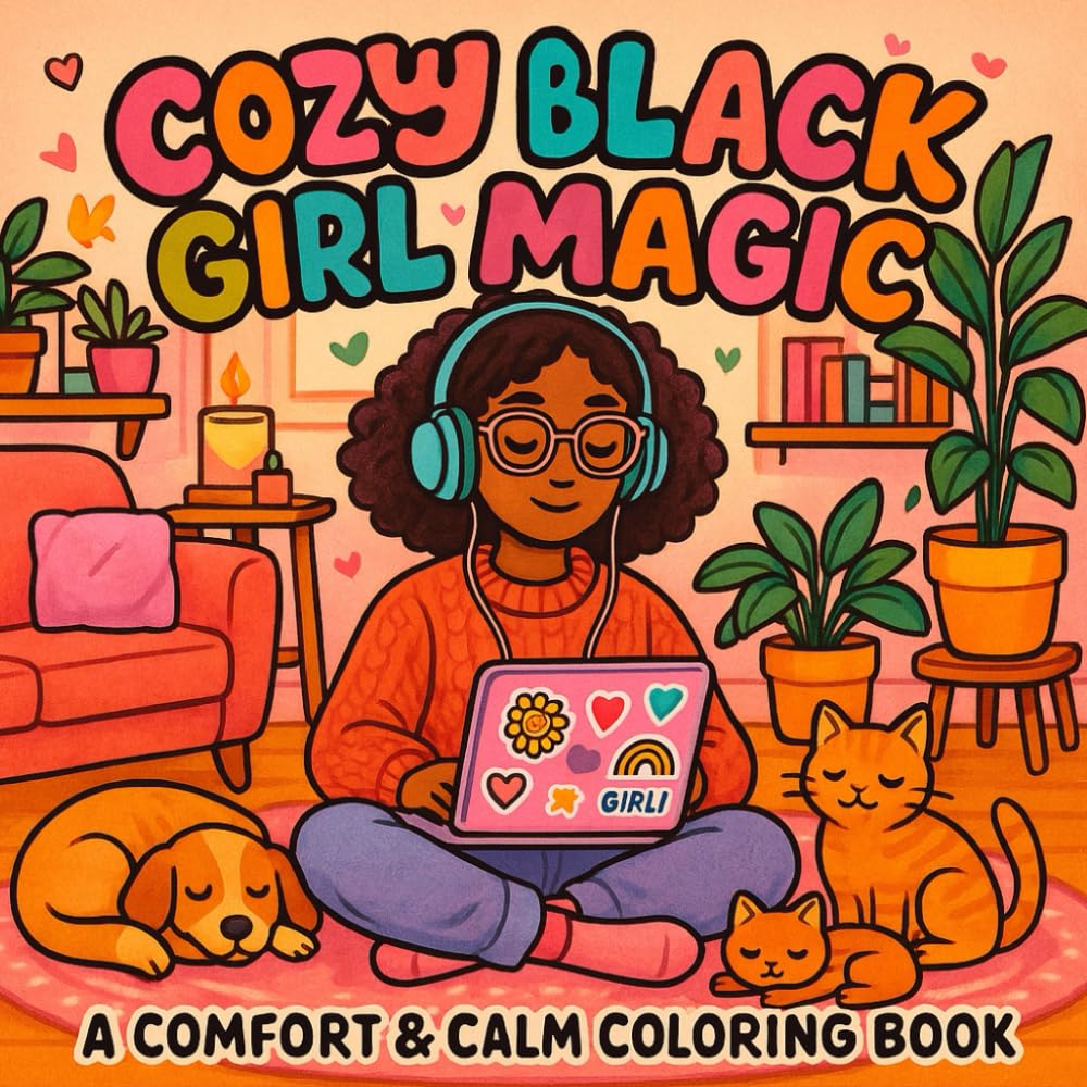 Cozy Black Girl Magic : A Comfort and Calm coloring book for African American Women and Black Girls: Cute and Simple Illustrations to Promote Relaxation and Creativity