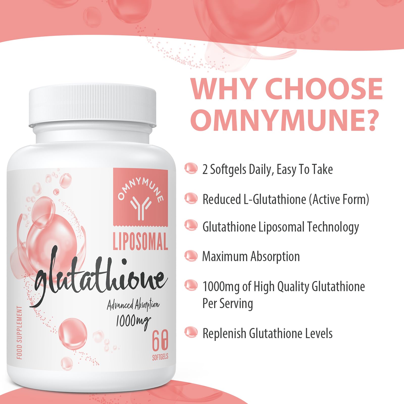 Liposomal Glutathione 1000mg, L-Glutathione Supplement with Vitamin C & Hyaluronic Acid, 60 Capsules Health & Personal Care