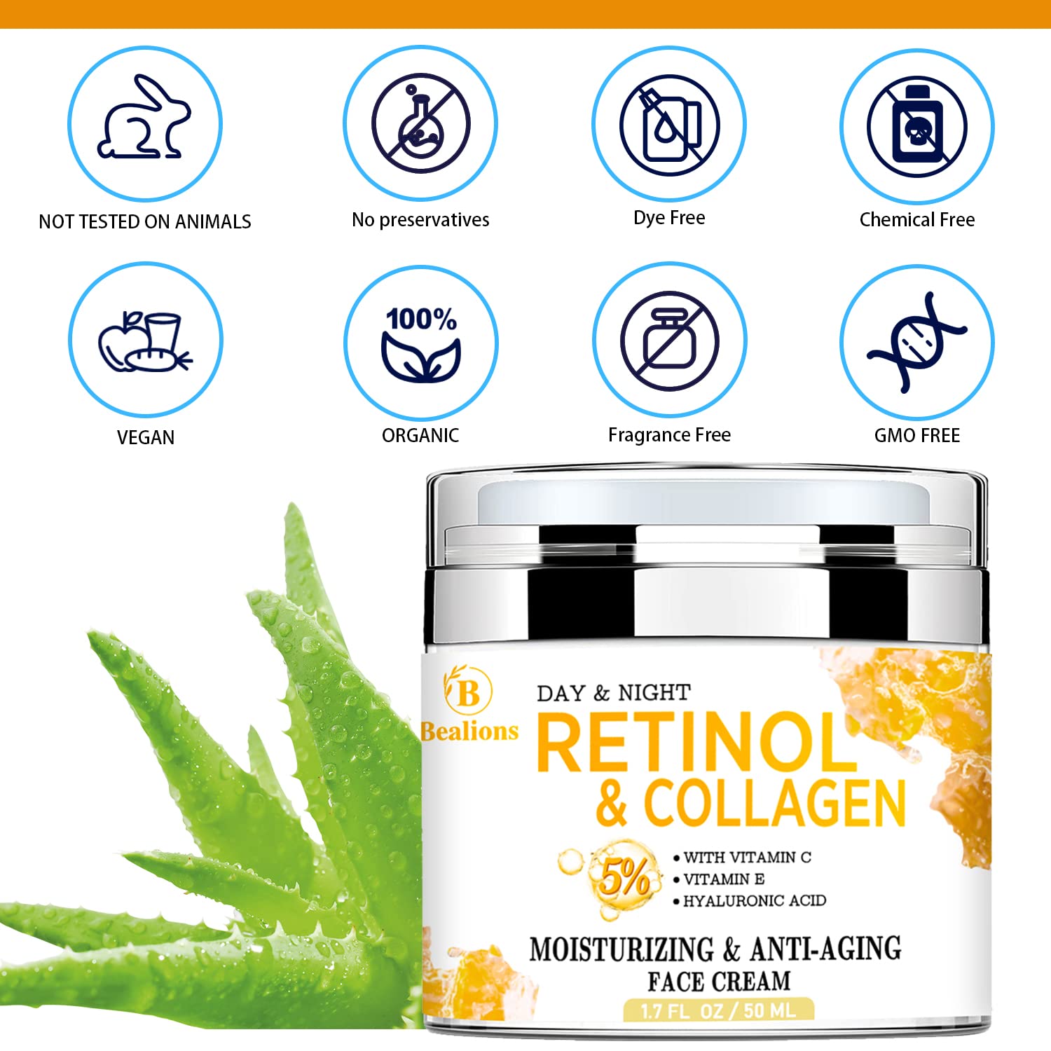 Retinol Collagen Cream with Hyaluronic Acid for Face Moisturizing and Anti Aging; Facial Moisturizer for Firming Skin Anti-Wrinkle Reduce Fine Lines with Vitamin C+E Natural-Ingredient Designed by USA Day&Night for Men & Women : Beauty & Personal Care