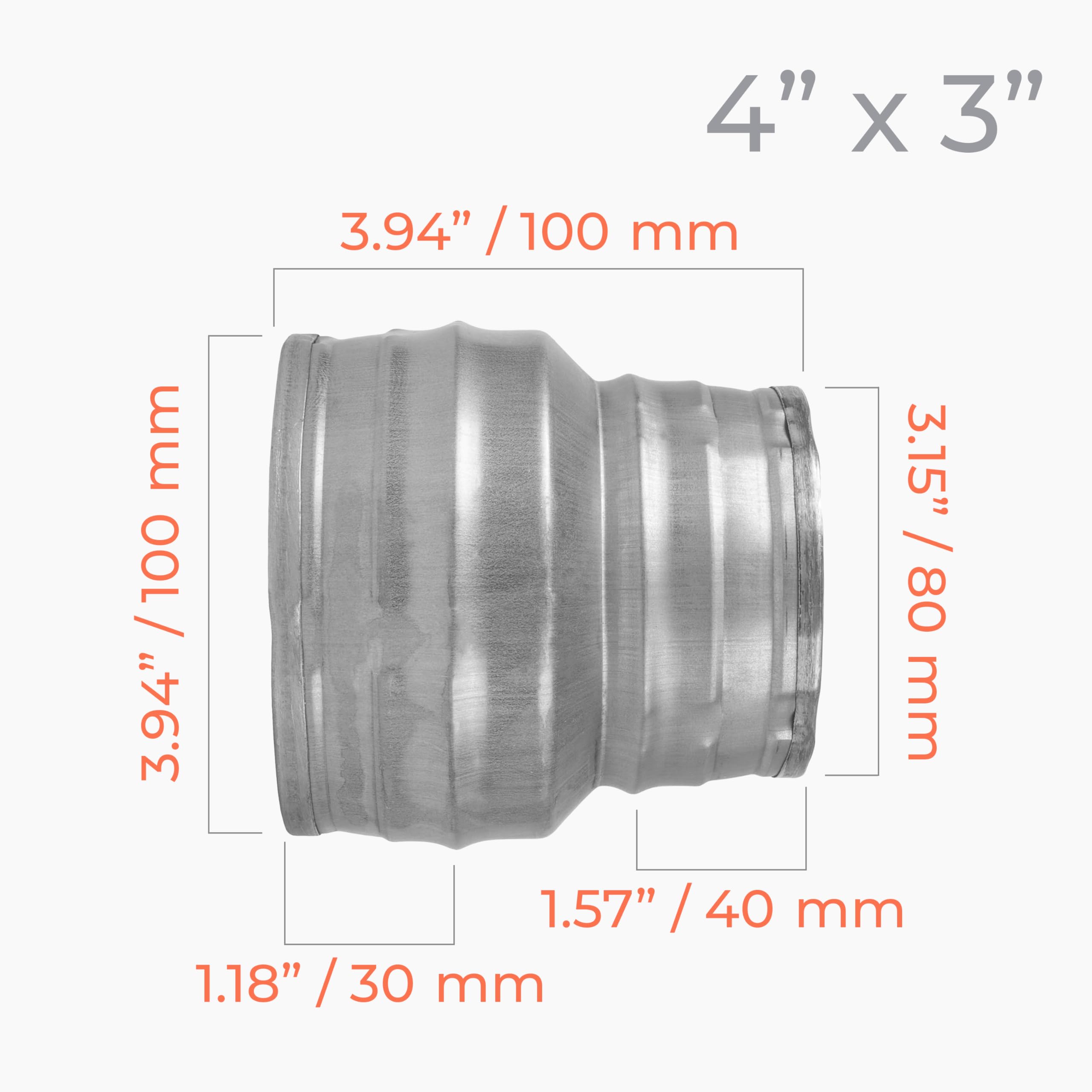 Reduktor kanału okrągłego 10 cm do 7,6 cm, ocynkowany wzmacniacz rur stalowych, sprzęgło do systemów wentylacji kanałów okrągłych, ogrzewanie i chłodzenie, HVAC