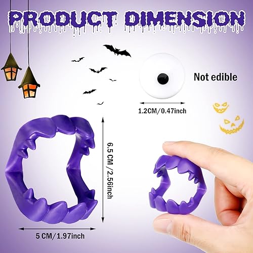 Miniatura 3 de 296 colmillos de vampiro y donas de vampiro de Halloween, 96 piezas de dientes falsos de plástico coloridos para prótesis para niños, 200 donas de