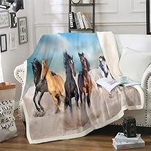 3D Horse Fleece Throw Blanket Running Horses Sherpa Blanket for Kids Boys Adults Galloping Horse Printed Plush Blanket Animal Theme Fuzzy Blanket for Sofa Bed Couch Baby 30x40 Inch