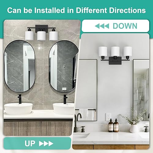 Miniatura 4 de Black Bathroom Light Fixtures Over Mirror, Rustproof Vanity Lights for Bathroom, Modern 3-Light Wall Sconces for Living Room, Milky White Glass