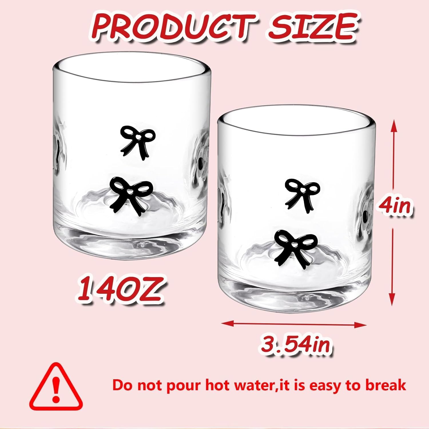 2 Pcs Icon Glass Juice Cups Bow Icon Glasses 14oz Handblown Cocktail Glasses Aesthetic Drinking Glass Old Fashioned Iconic Glasses for Women Sister Friend Party (Black)