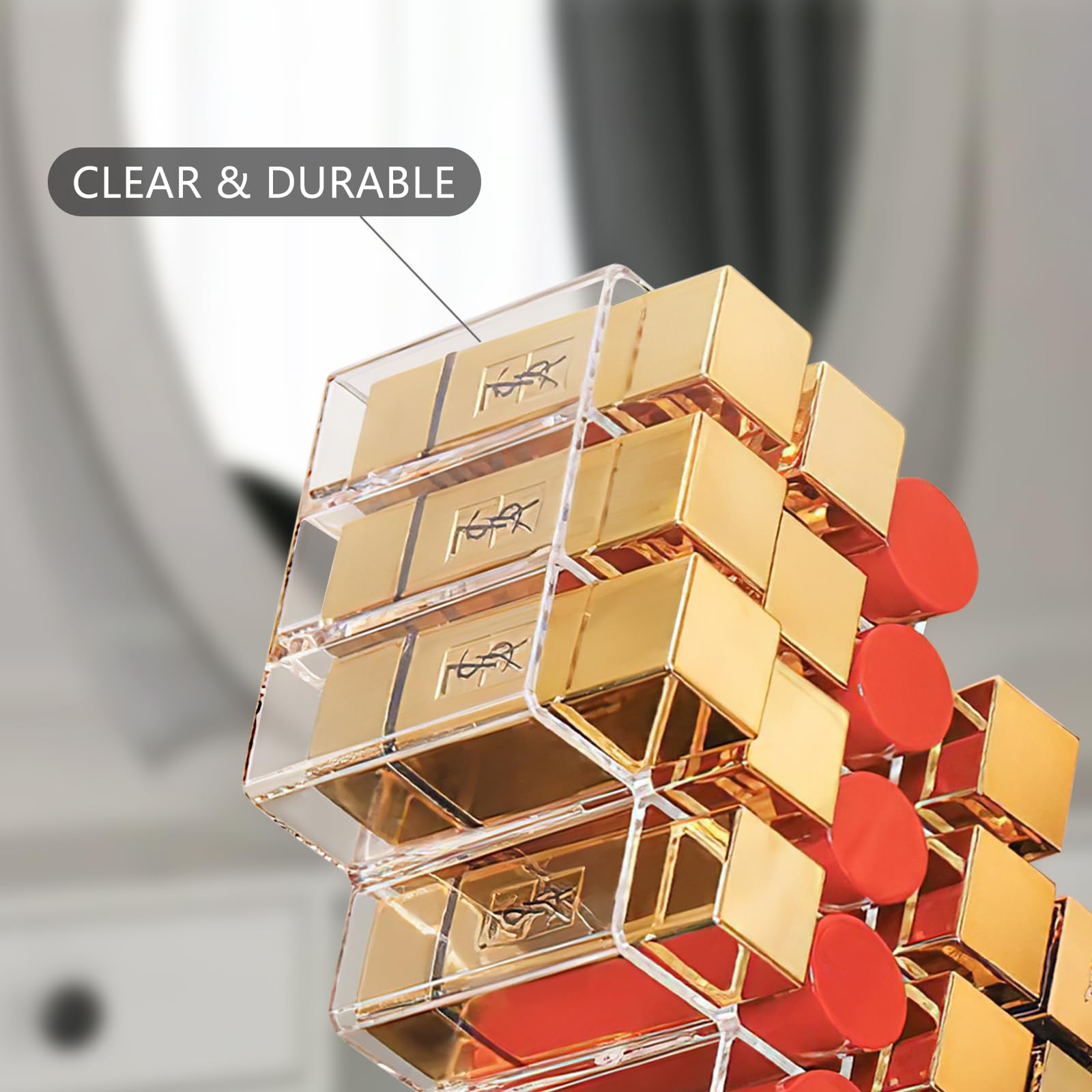 Lipstick Organizer, Clear Lipstick Holder with 28 Slots for Cosmetic Makeup Brushes - Image 4