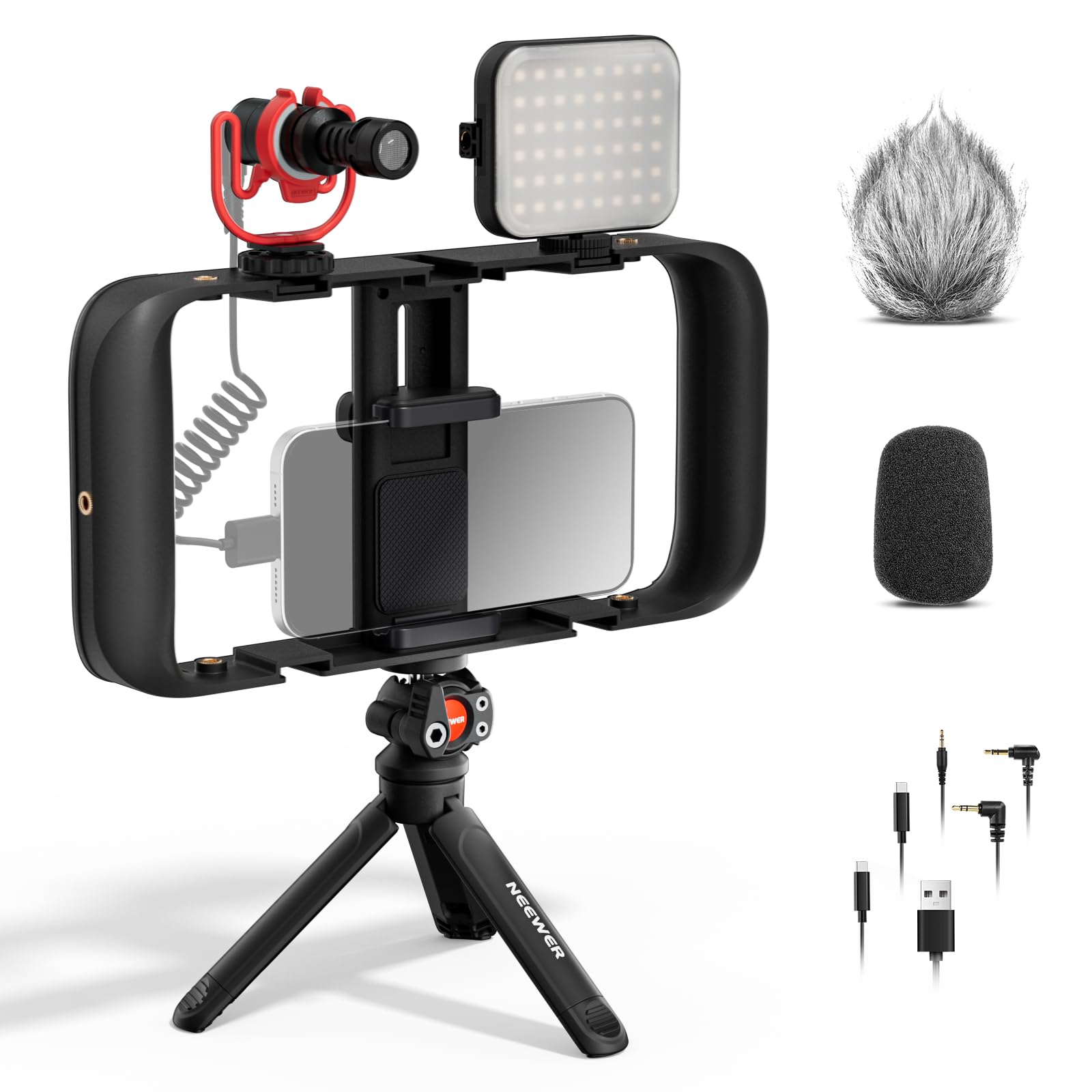 NEEWER Basics Vlogging Set mit Handy Halterung, Mikrofon, LED Fülllicht und Stativ, kompatibel mit iPhone, unverzichtbar für Youtuber, Content Creator und YouTube, TikTok, Streaming und Video, PA055