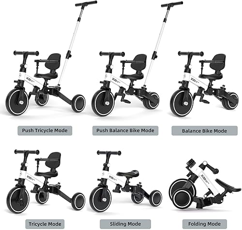 Miniatura 2 de XJD Bicicleta para niños pequeños, triciclo plegable 6 en 1 para niños de 1 a 4 años con mango de control parental, bicicleta de equilibrio con