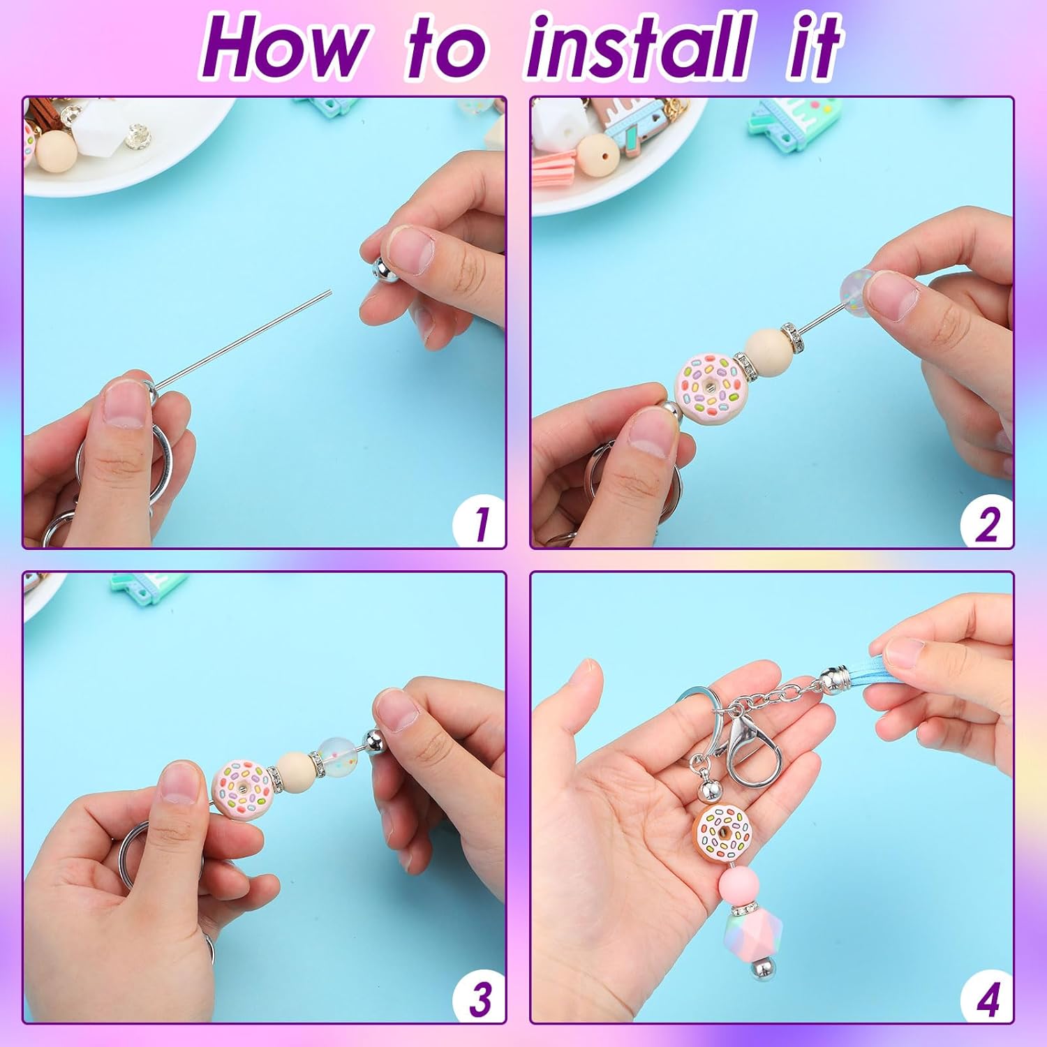 30 Set Beadable Keychain Bars, Including Silver Blanks Bead Keychain and Colorful Leather Tassels Bulk for Jewelry Making Bracelet Crafts Pendant DIY Accessories(50 Set)