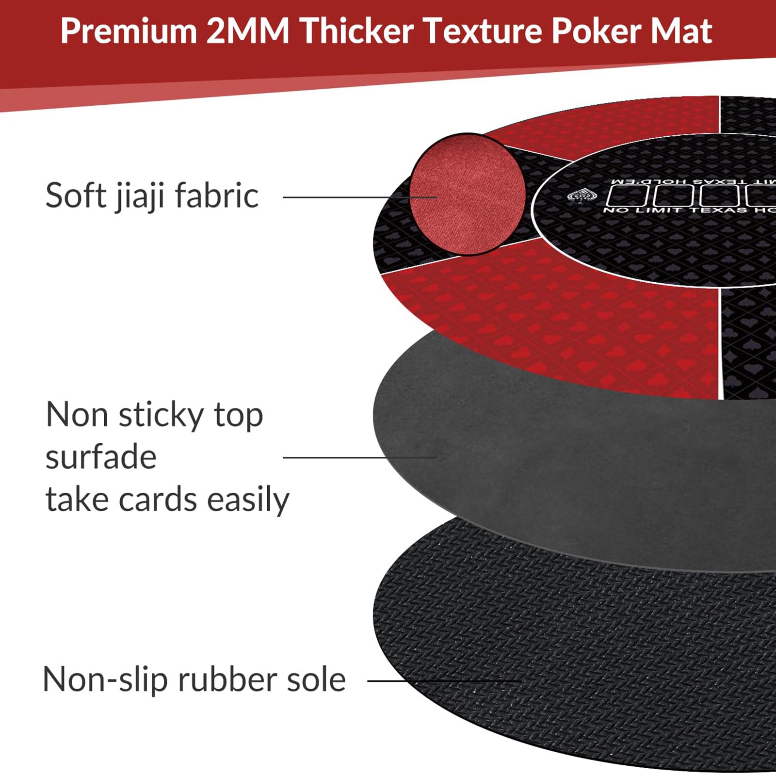 mata do gry w karty, Profesjonalna okrągła mata do pokera Texas Holdem z torbą przenoszenia, przenośnym blatem(Red,L)