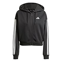 adidas Femme Essentials 3-Stripes French Terry Full Zip Hoodie, Black, White, M