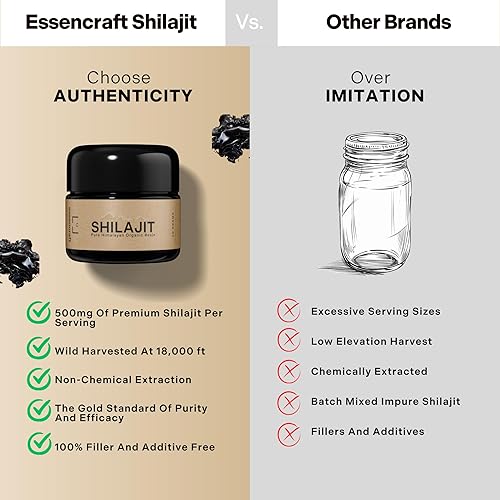 Miniatura 7 de Essencraft Shilajit - Resina Shilajit orgánica pura del Himalaya, 500 mg de potencia máxima, 85+ oligominerales ácido húmico y fúlvico, suplemento