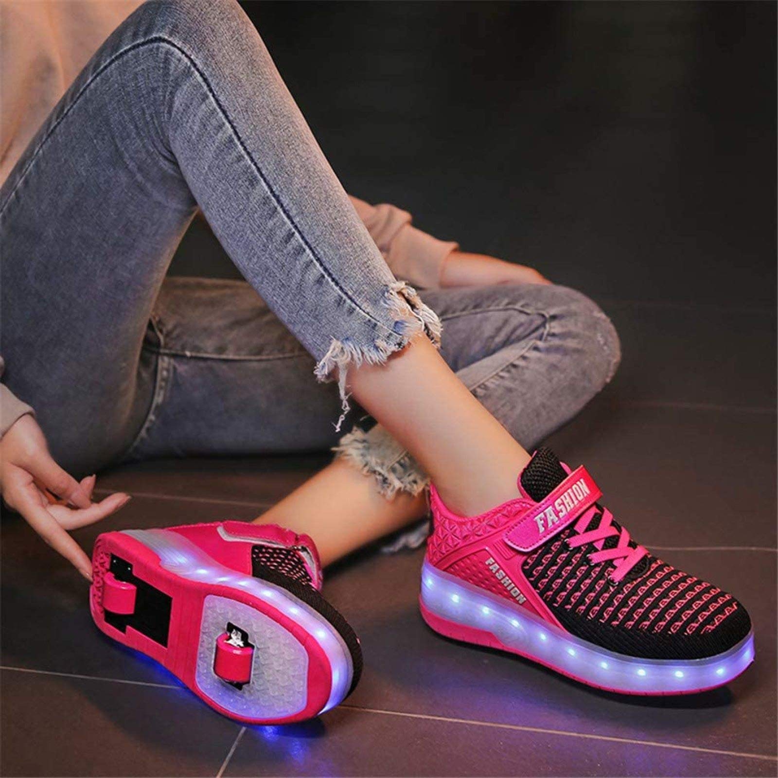 Ragazzi Ragazze LED Pattini A Rotelle Scarpe Con Ruote Scarpe Da Ginnastica Luminose A LED Scarpe Da Skateboard Tecniche A Doppia Ruota Ginnastica Per Bambini Scarpe Da Ginnastica Luminose,Pink-31