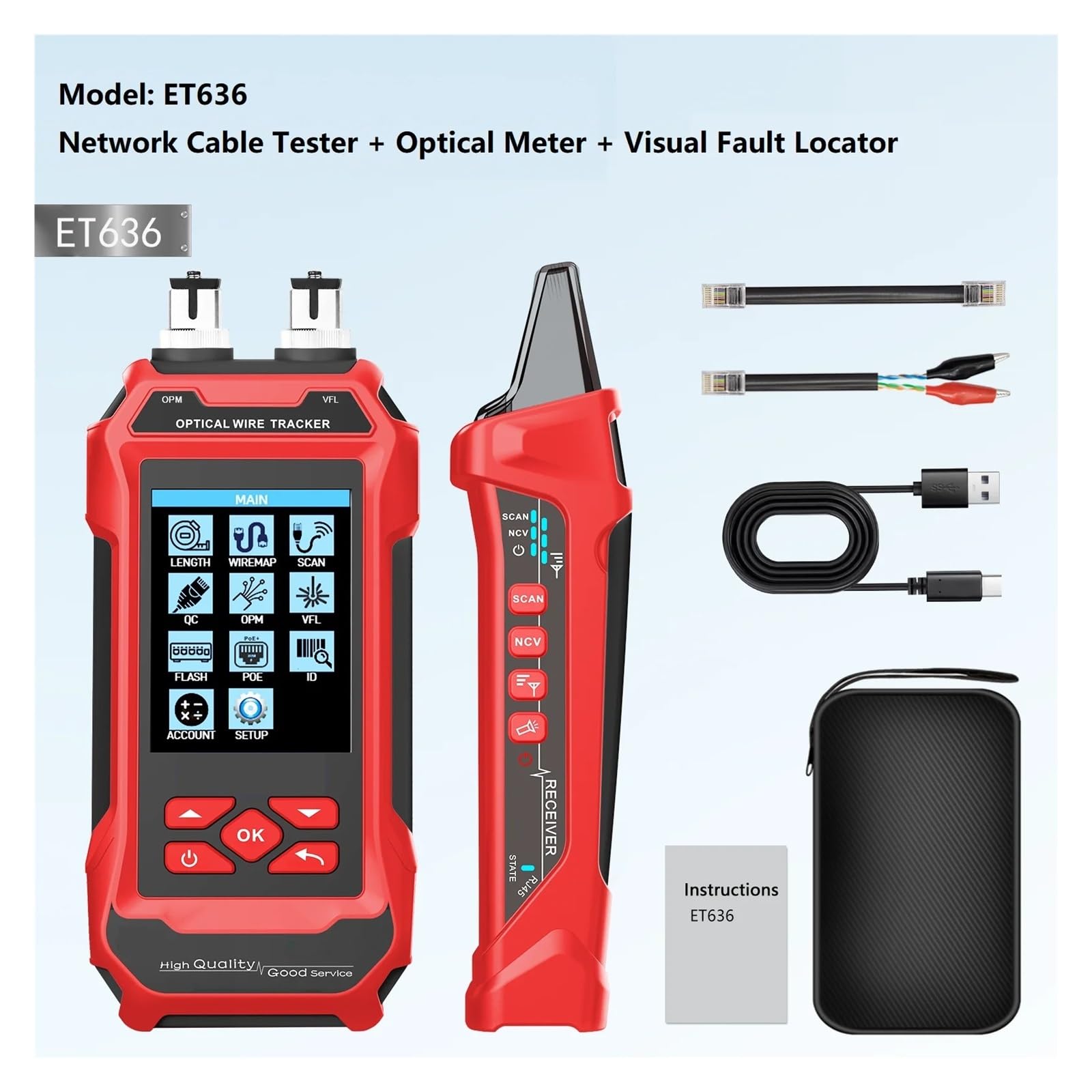 Multifunktionaler Netzwerkkabeltester Multimeter Optischer Leistungsmesser Fehlerorter 4 In 1 Leicht Und Tragbar