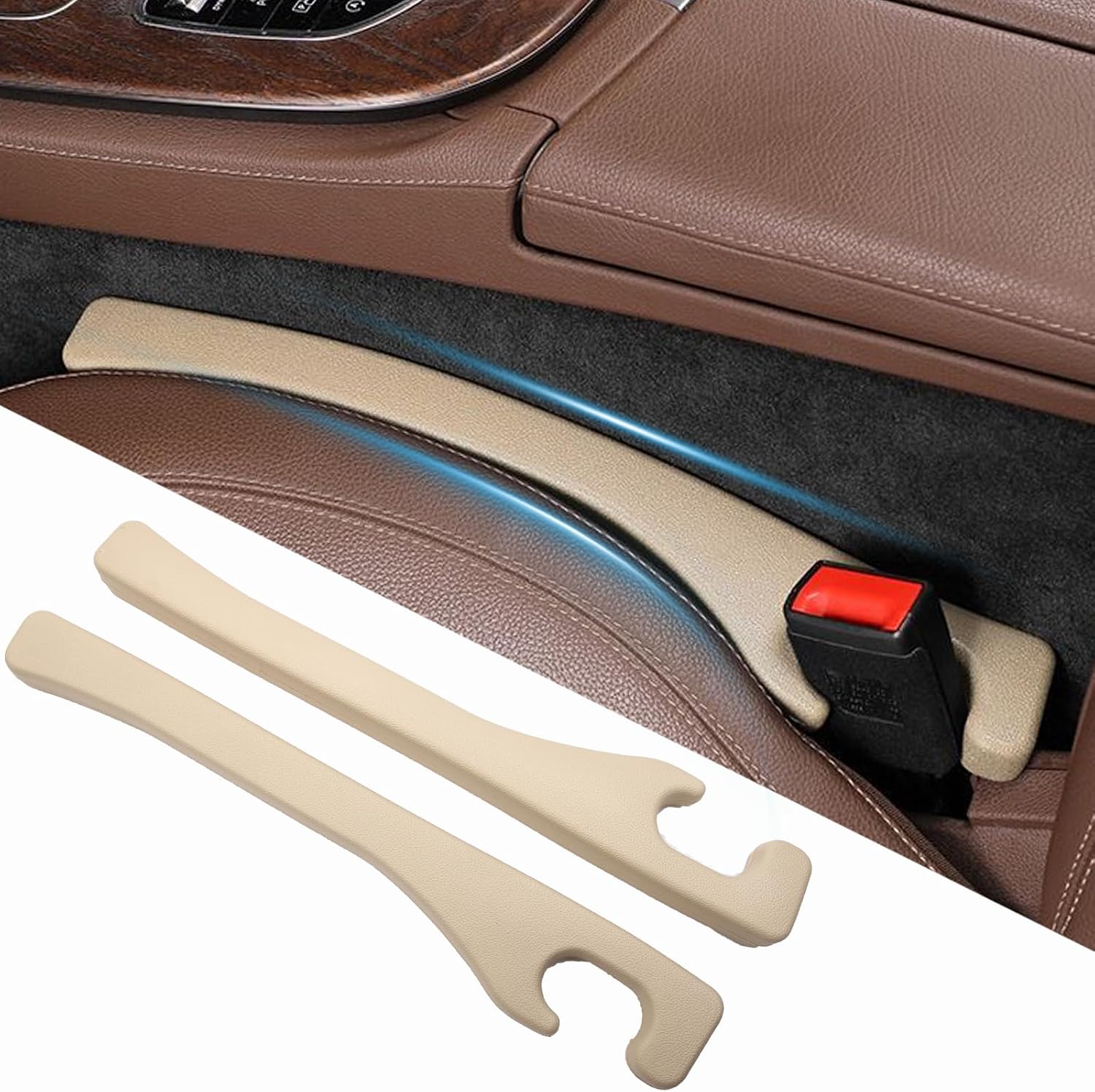 Uootill Car Seat Gap Filler Set of 2,Seat Gap Organizer, No Drop Seat Guard,Car Seat Accessories,Drop seat Gap fillers Between Seat and Console Stop Things from Dropping (Beige)