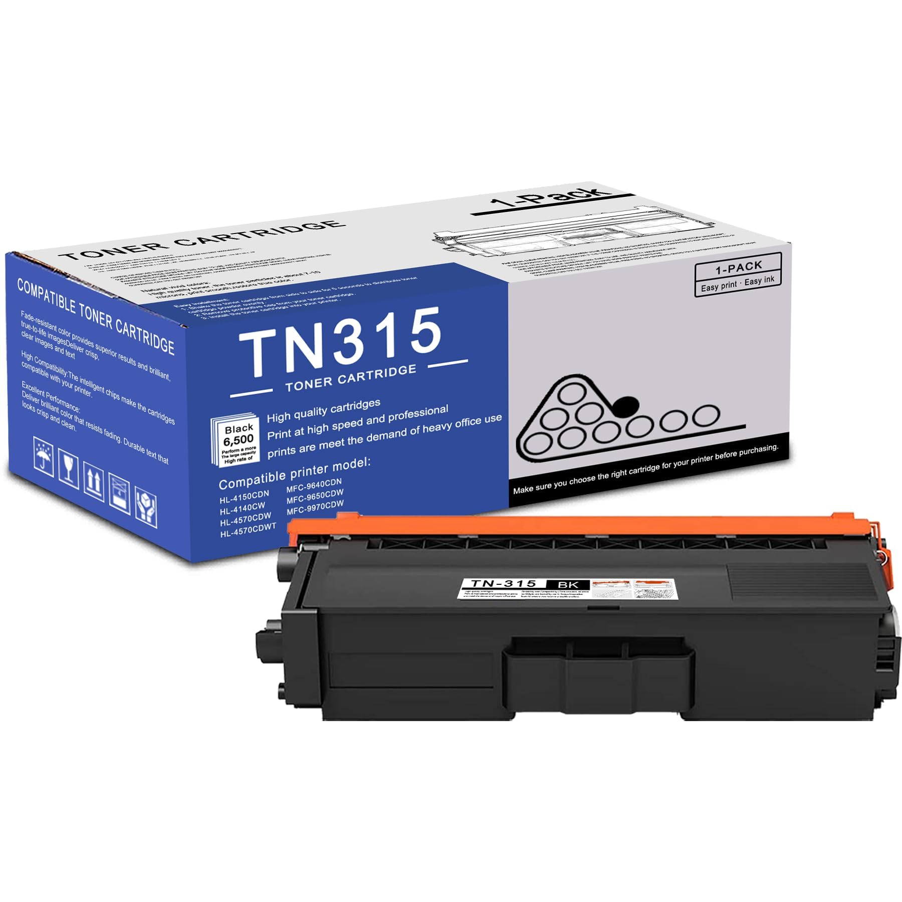 1 Pack TN315 Black Toner Cartridge High Yield Compatible TN315 Replacement for Brother HL-4150CDN 4140CW 4570CDW 4570CDWT MFC-9640CDN 9650CDW 9970CDW