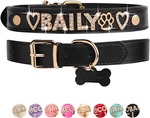 Collar de perro personalizado Paws Paws Miami para perros extra pequeños, personalizado con nombre en iniciales de circonita cúbica chapadas en oro