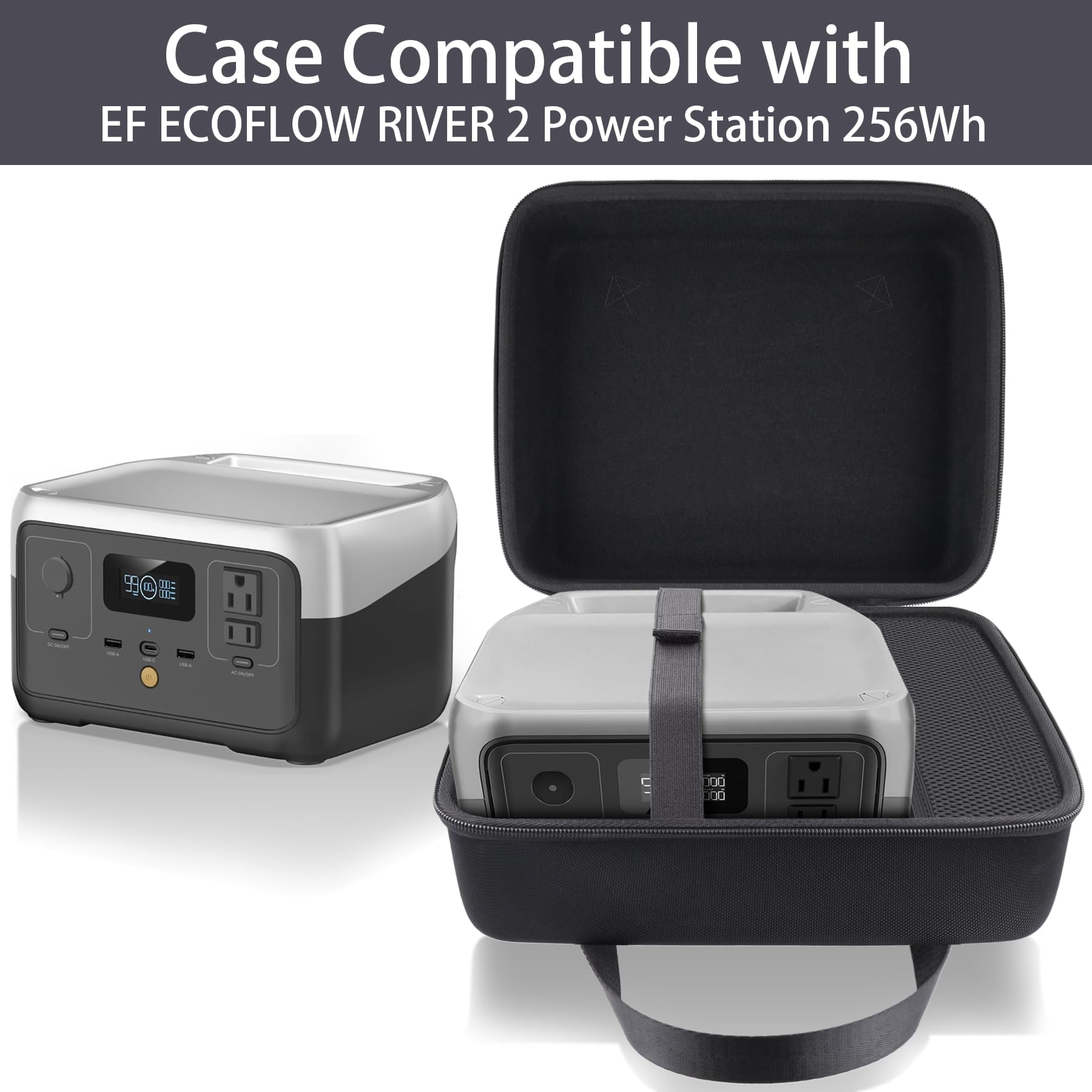 co2CREA Duro Viajar Caja Estuche Funda para EF ECOFLOW Estación energía portátil RIVER 2 256Wh LiFeP04 Generador solar(Funda Solo,Case Only)