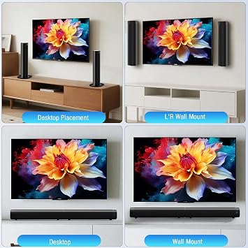 Sound Bar for Smart TV, 100W Sound Bar with 3 Dynamic RGB Lights, Black