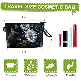 Gloppie Makeup Bag Small Cosmetic Bag for Purse Zipper Makeup Pouch Travel Essentials Hummingbird Daisy