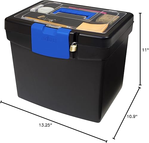 Miniatura 9 de Storex Caja de archivos portátil, con tapa de almacenamiento XL con cerradura y asa de transporte, negroazul, 10.9 x 11 x 13.25 pulgadas, paquete de