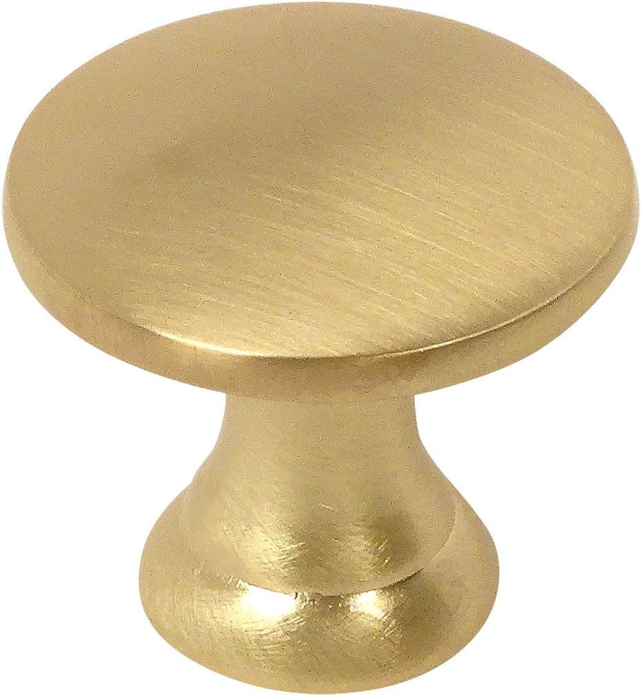 Cosmas 10 Pack 4545BB Brushed Brass Cabinet Hardware Miniature Round Knob - 7/8" Diameter