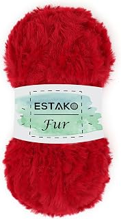 Estako Fur, 100% Polyester Faux Fur Yarn, Super Chunky Fluffy, Red
