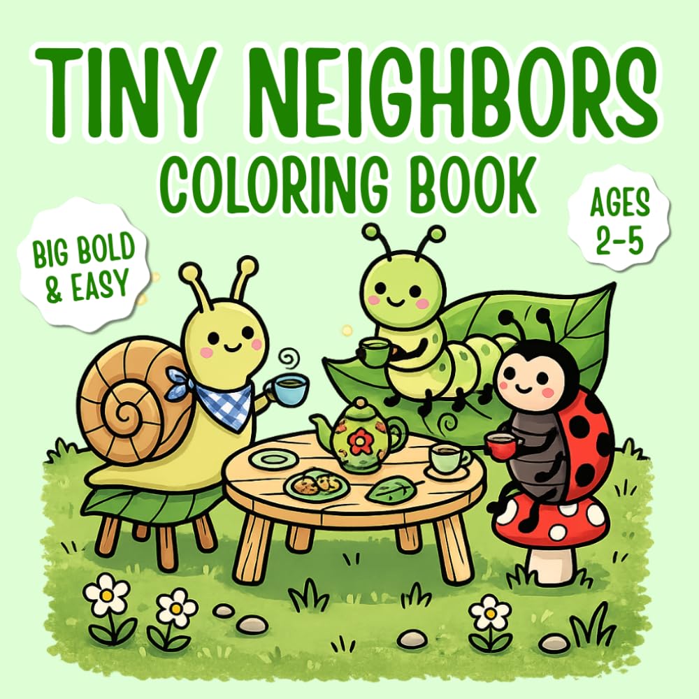 Tiny Neighbors Coloring Book: Big and Bold Easy Toddler Cute Bugs and Insects Activity Book for Kids Ages 2-5