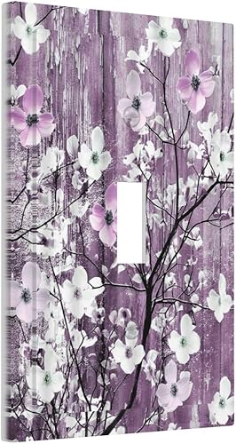 Miniatura 13 de Cubierta de interruptor de luz de 3 cuadrillas con diseño de flores azules púrpuras, cubierta de placa de pared de triple palanca, arbustos florales