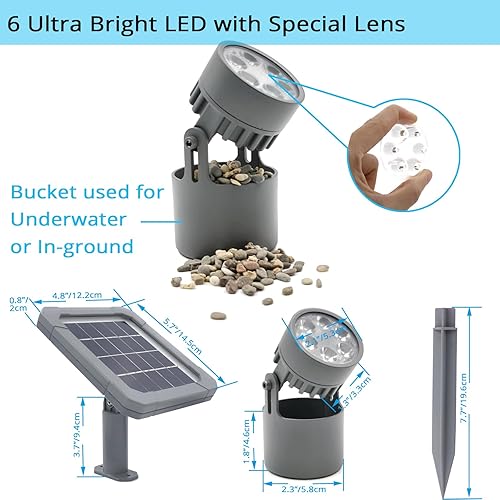 Miniatura 5 de Mii-PWR Luces solares para estanque, luces de fuente de piscina de colamarina, IP68, 3 en 1, impermeable, blanco cálido, sumergible, anfibio,