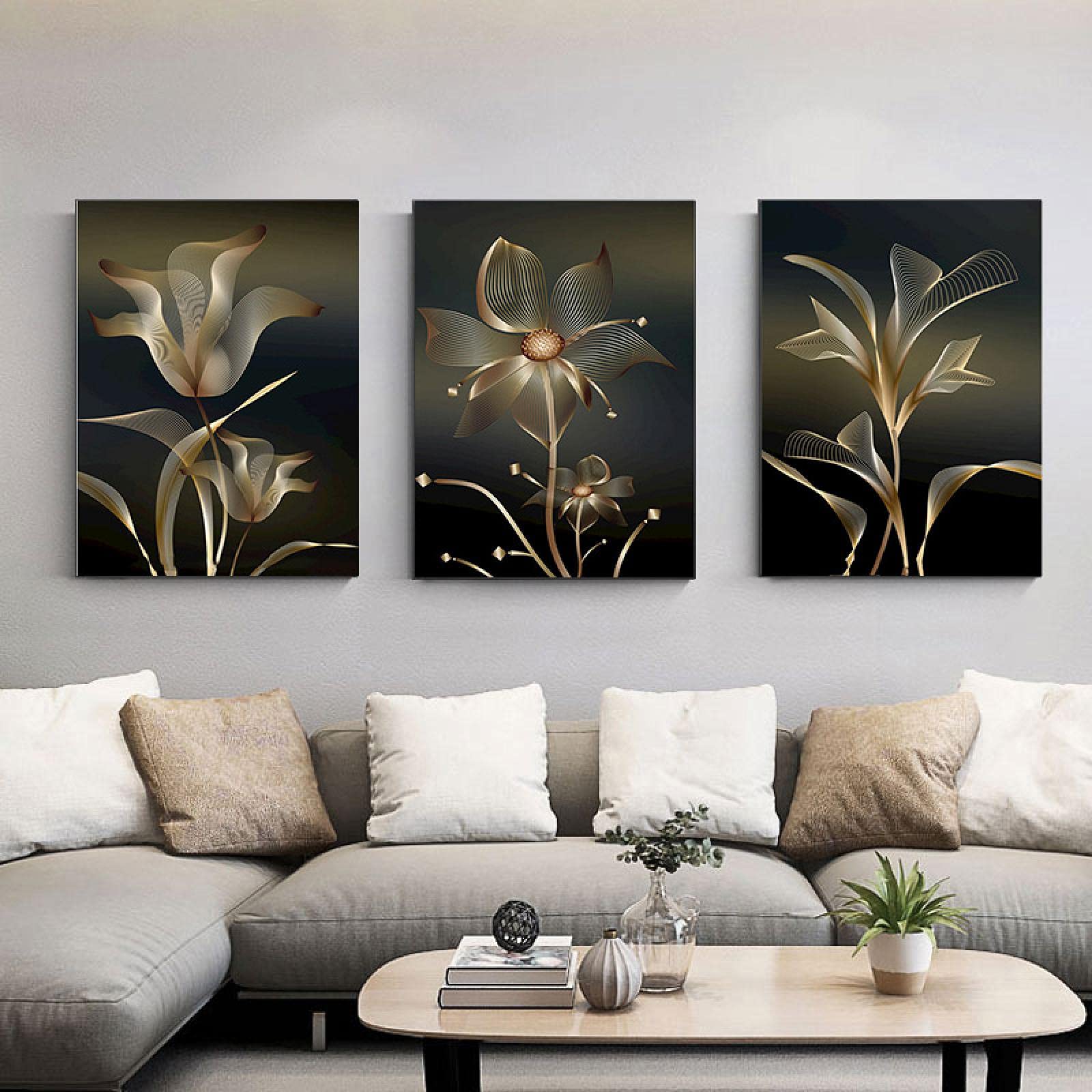 Affiches d'art mural fleurs dorées 50x70 cm | Déco salon nordique moderne - 7