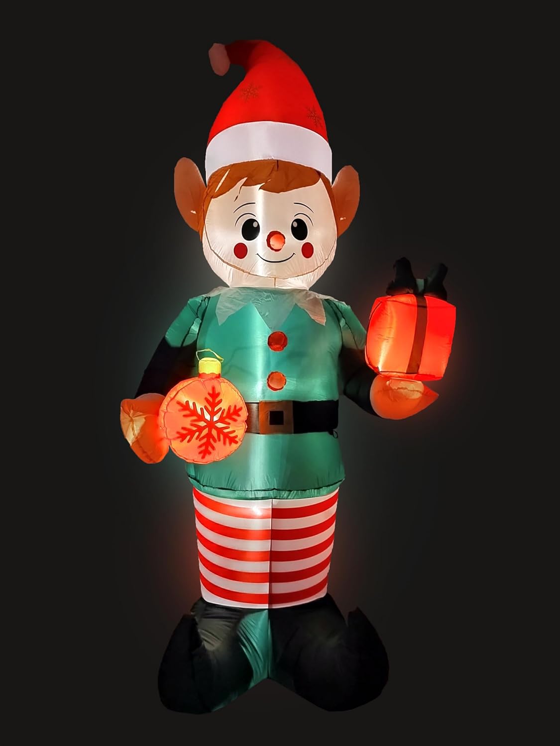 12 FT Giant Lighted Christmas Inflatable Elf with Red Ornament and Gift Box – Outdoor Indoor Holiday Decoration with Built-in LED Lights Self-Inflating Blower Blow-Up Lawn Yard Display