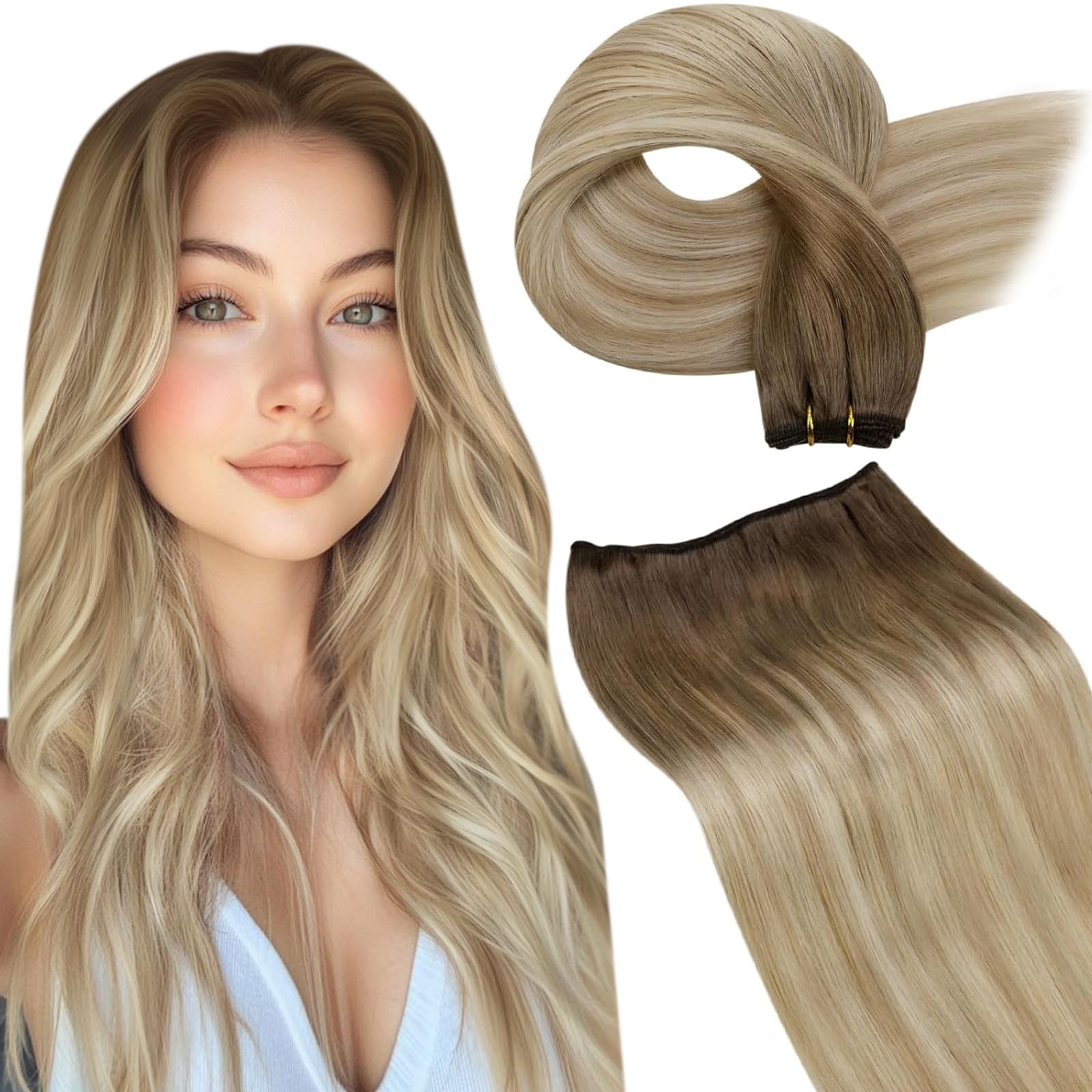 LaaVoo Tressen Echthaar Weft Extensions Echthaar