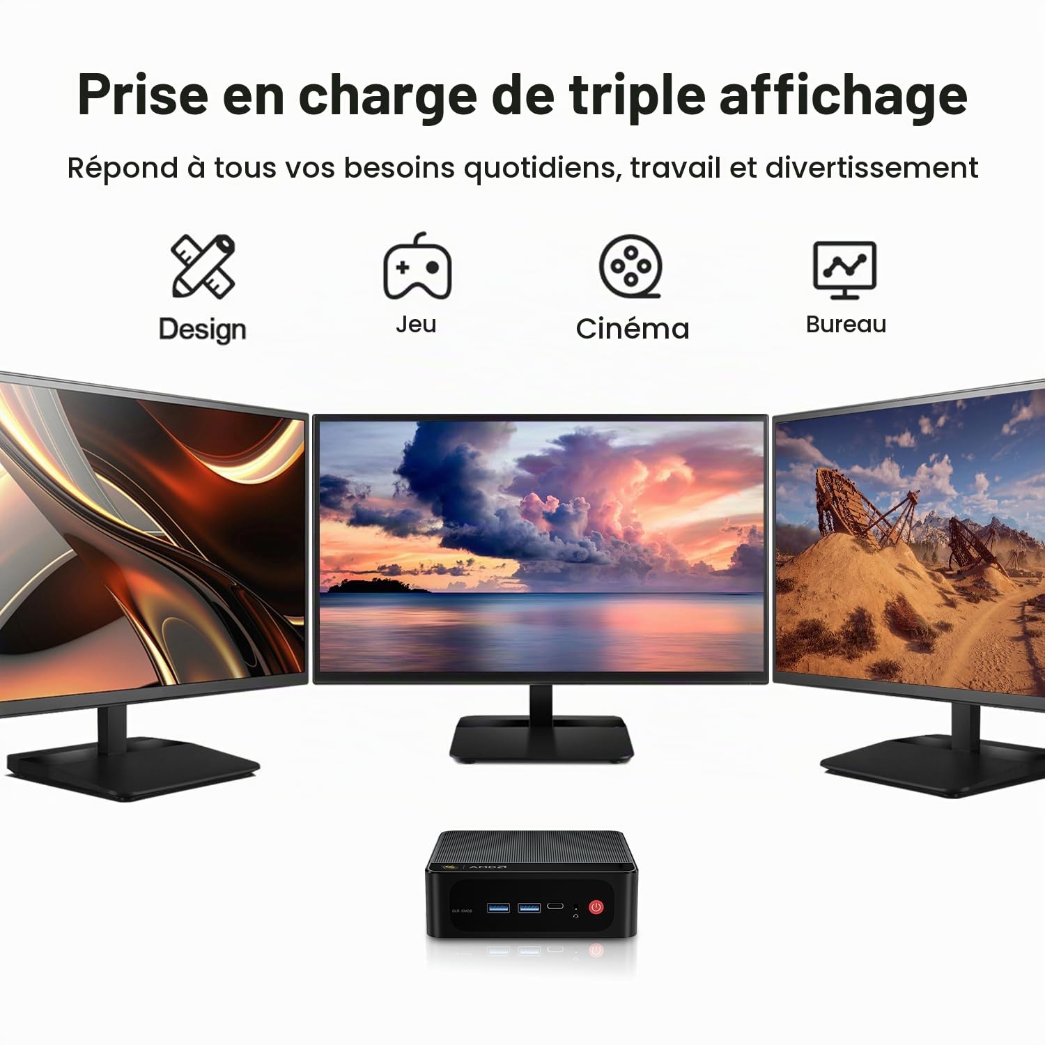 Beelink Mini PC SER5 Pro, Ryzen 5 5625U (jusqu'à 4,3 GHz), 16Go RAM DDR4, SSD NVMe de 480Go, Sortie Triple écran 4K, Carte Graphique AMD Radeon 7 cœurs 1800 MHz, Wi-FI 6 / LAN 2,5 G/BT 5.4